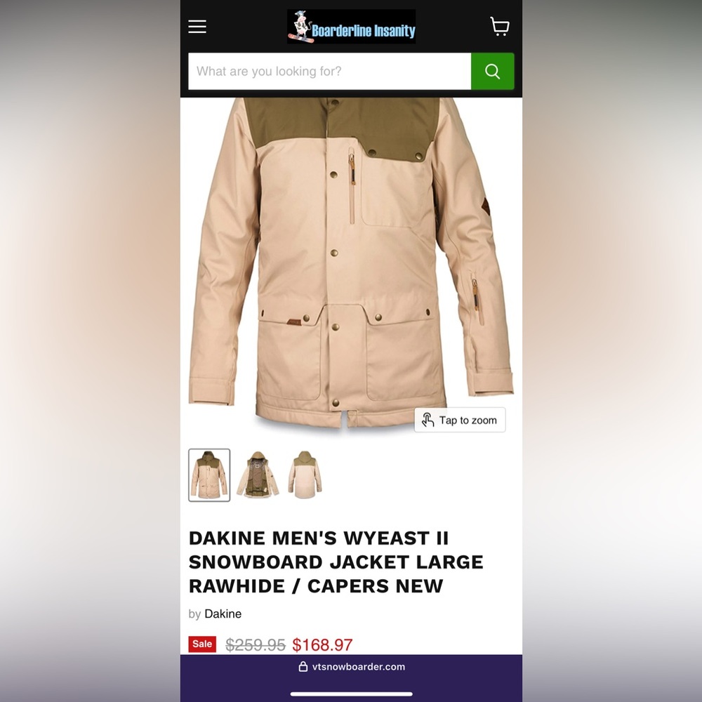 DAKINE MEN'S WYEAST II SNOWBOARD JACKET RAWHIDE / CAPERS